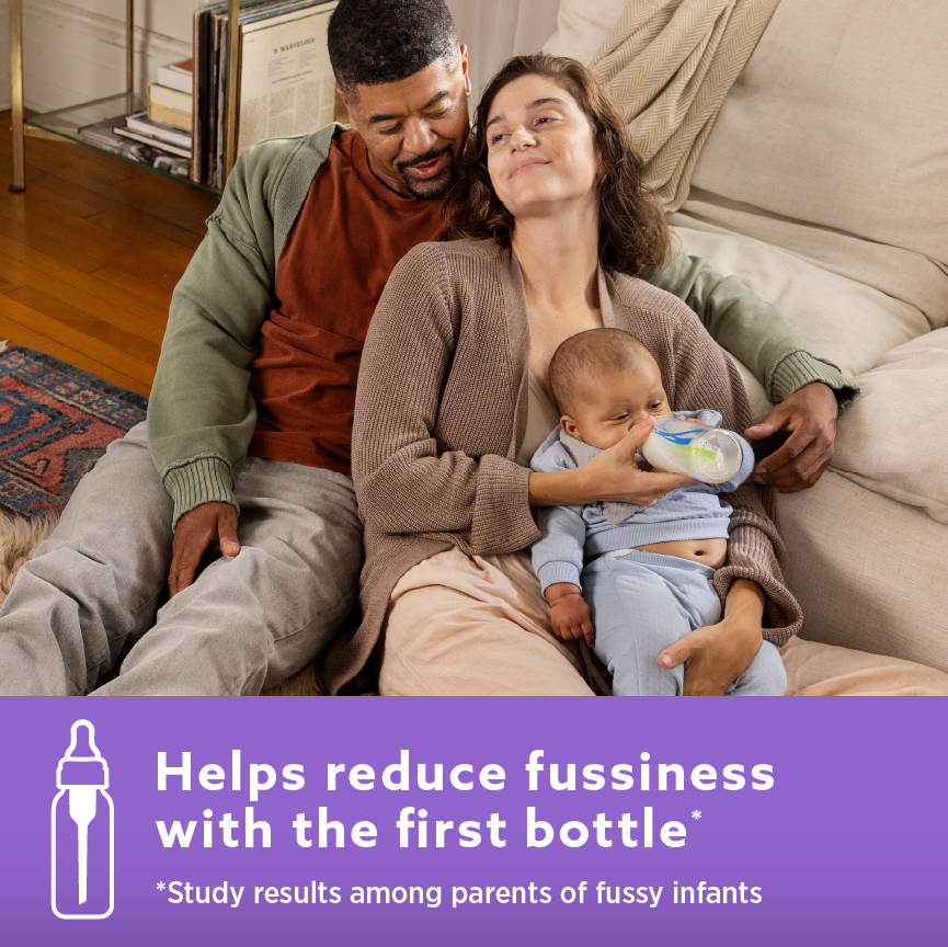 Helps reduce fussiness with the first bottle. Study results among parents of fussy infants